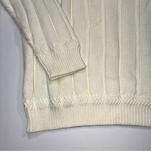 Nautica Sweater Men's Large Cream 100% Cotton Long Sleeve Crew Neck Pullover - Picture 3 of 5
